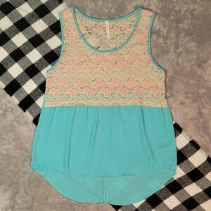 M | You Are Not Alone | Crocheted Lace Colorblock Tank Top